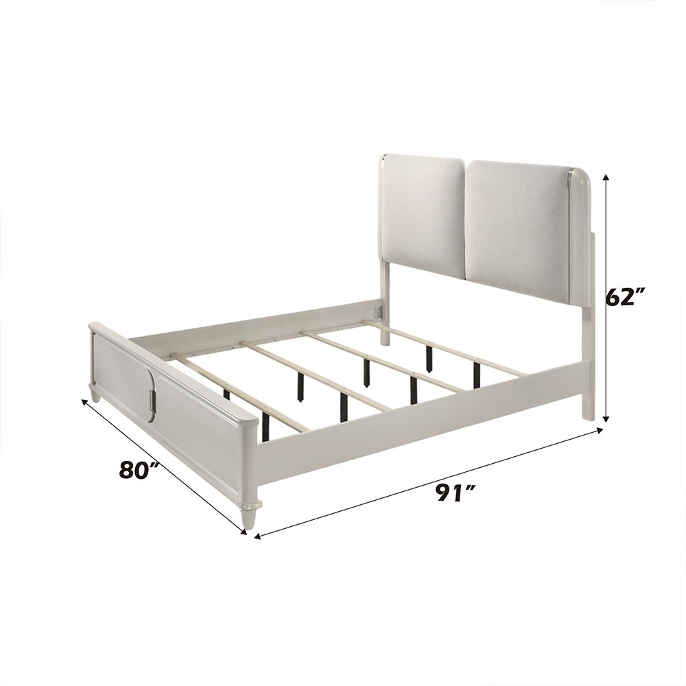 Laveda Eastern King Bed w/LED Light Gray Boucle & Pearl White. Picture 6