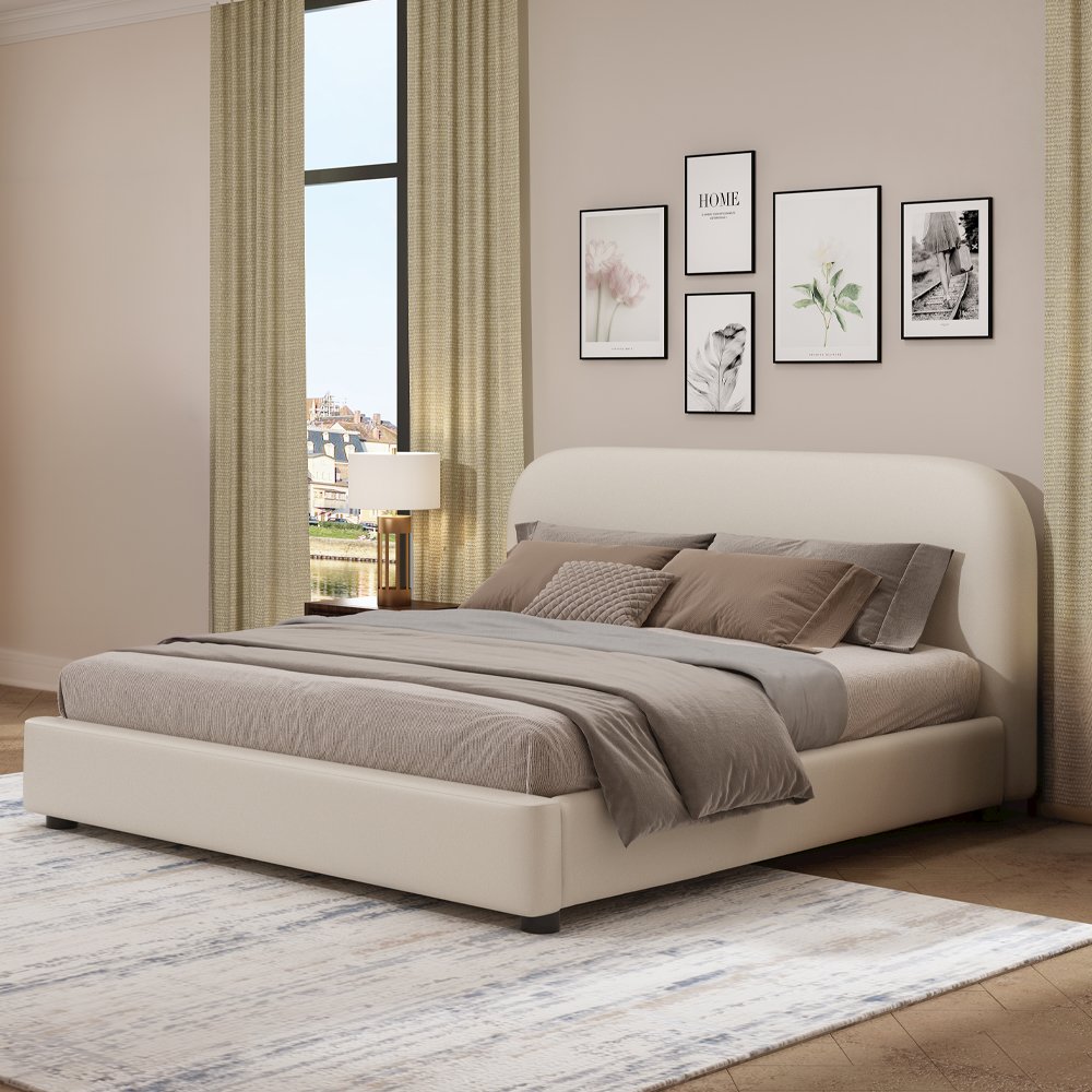 Arden Queen Bed Beige Chenille. Picture 1