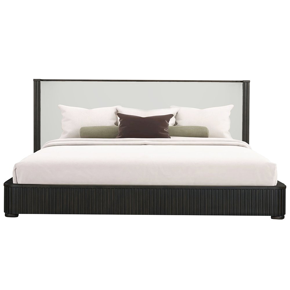 Clayten Queen Bed Beige Linen & Espresso. Picture 3