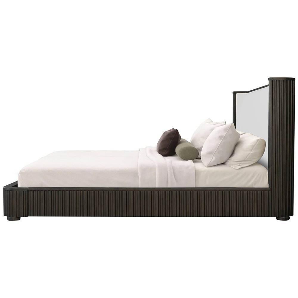 Clayten Queen Bed Beige Linen & Espresso. Picture 4