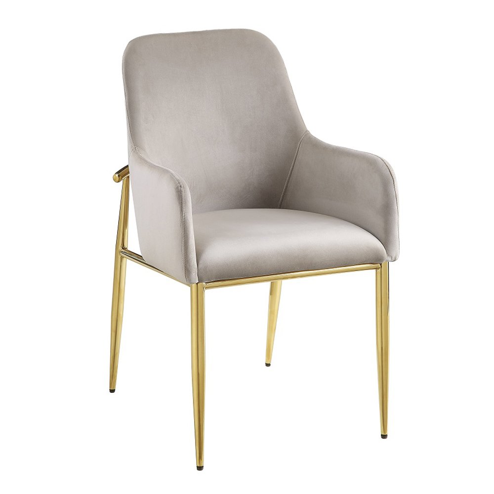 Barnard Side Chair (Set-2) Gray Velvet & Mirrored Gold. Picture 2