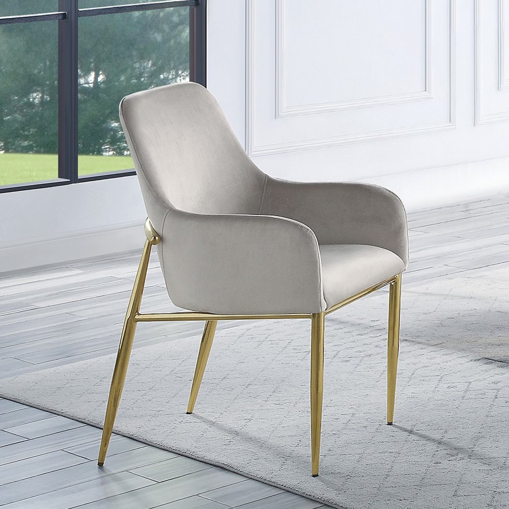 Barnard Side Chair (Set-2) Gray Velvet & Mirrored Gold. Picture 1
