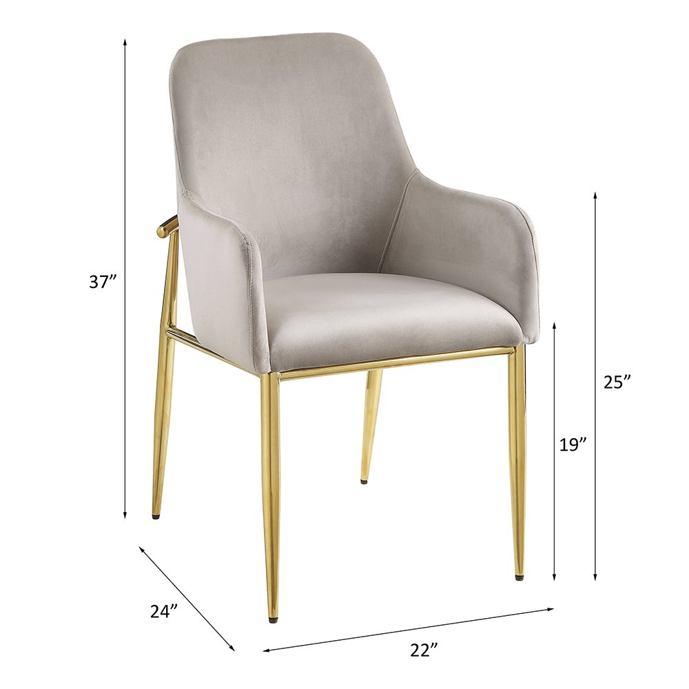 Barnard Side Chair (Set-2) Gray Velvet & Mirrored Gold. Picture 7