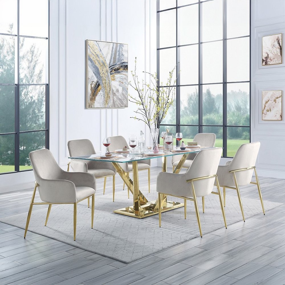 Barnard Side Chair (Set-2) Gray Velvet & Mirrored Gold. Picture 8