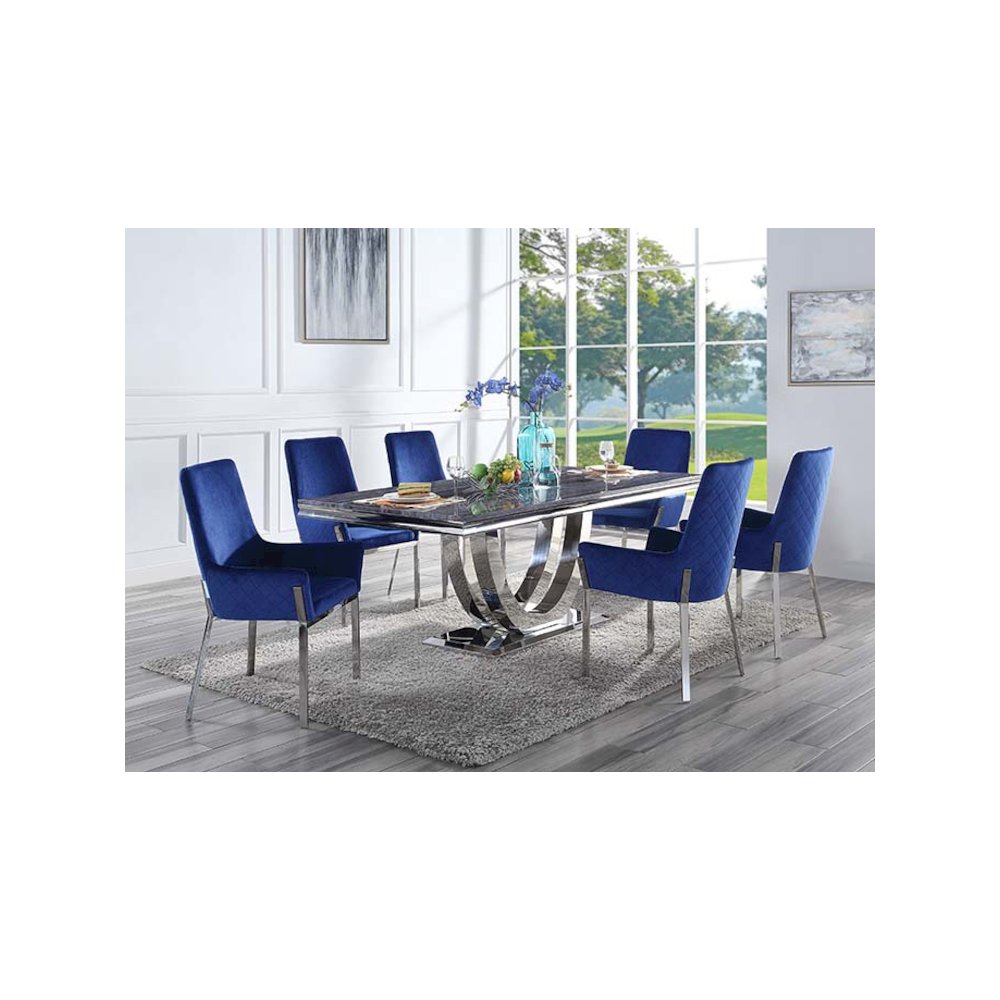 Cambrie Side Chair (Set-2) Blue Velvet & Mirrored Silver. Picture 1