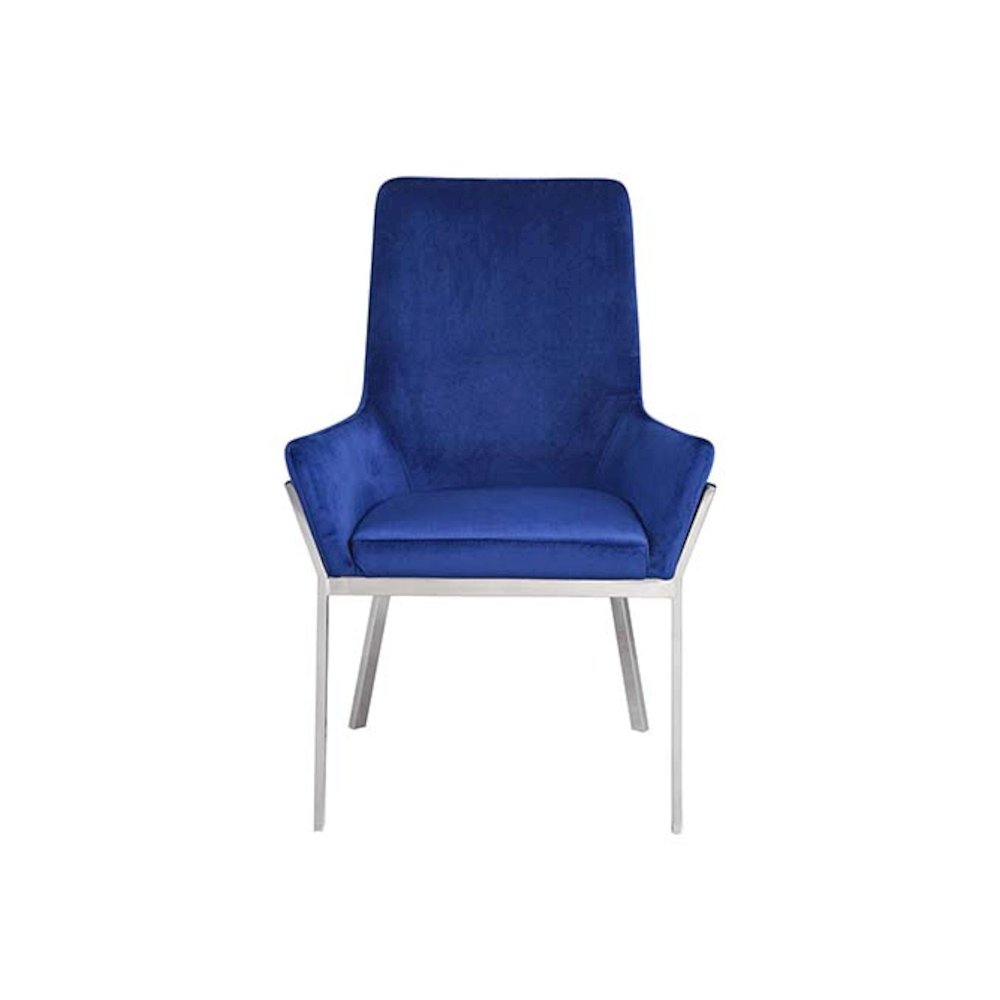 Cambrie Side Chair (Set-2) Blue Velvet & Mirrored Silver. Picture 2