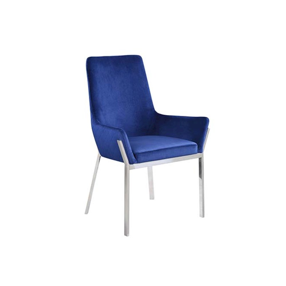 Cambrie Side Chair (Set-2) Blue Velvet & Mirrored Silver. Picture 3
