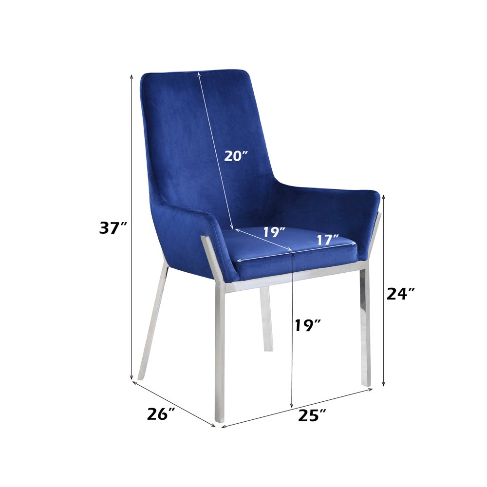 Cambrie Side Chair (Set-2) Blue Velvet & Mirrored Silver. Picture 4