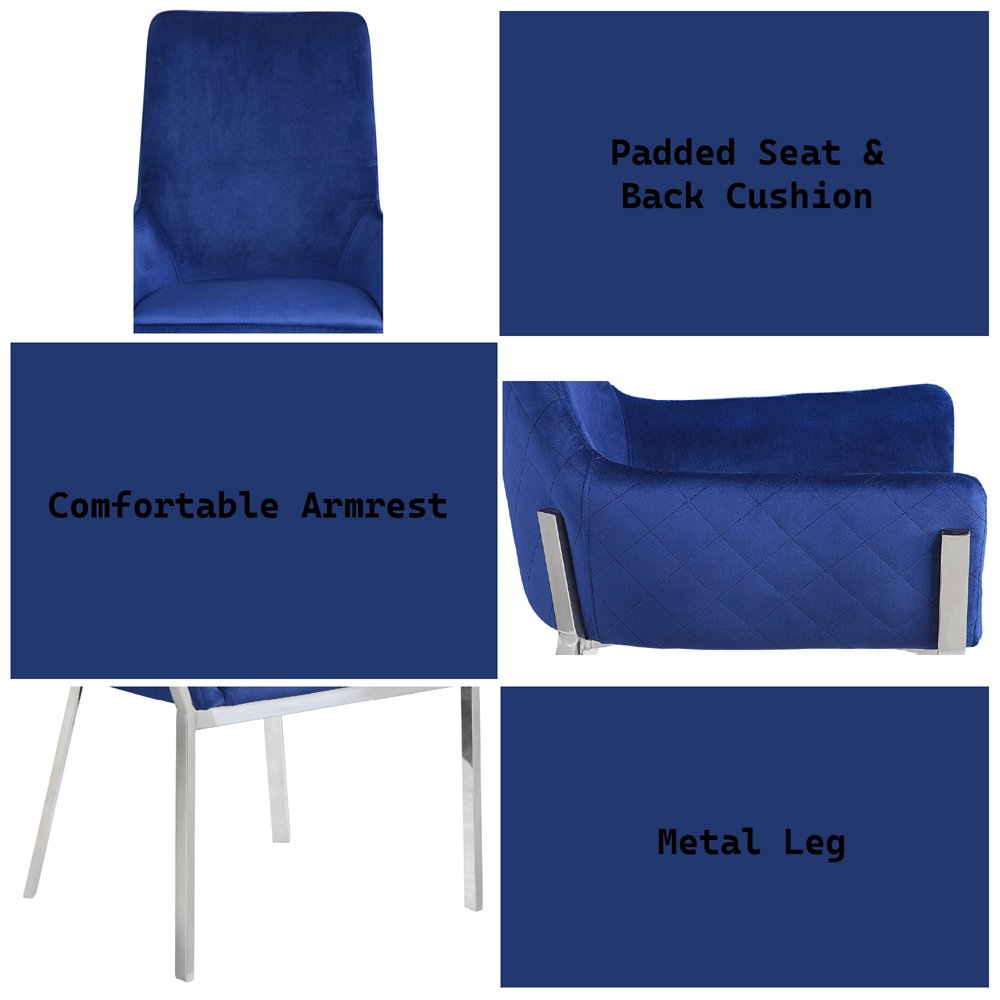 Cambrie Side Chair (Set-2) Blue Velvet & Mirrored Silver. Picture 5
