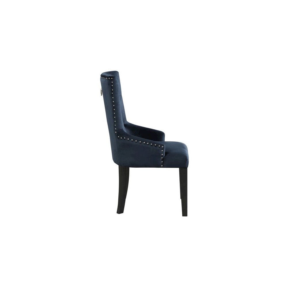 Varian II Side Chair Dark Navy Velvet & Black. Picture 3