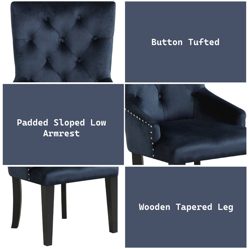Varian II Side Chair Dark Navy Velvet & Black. Picture 7