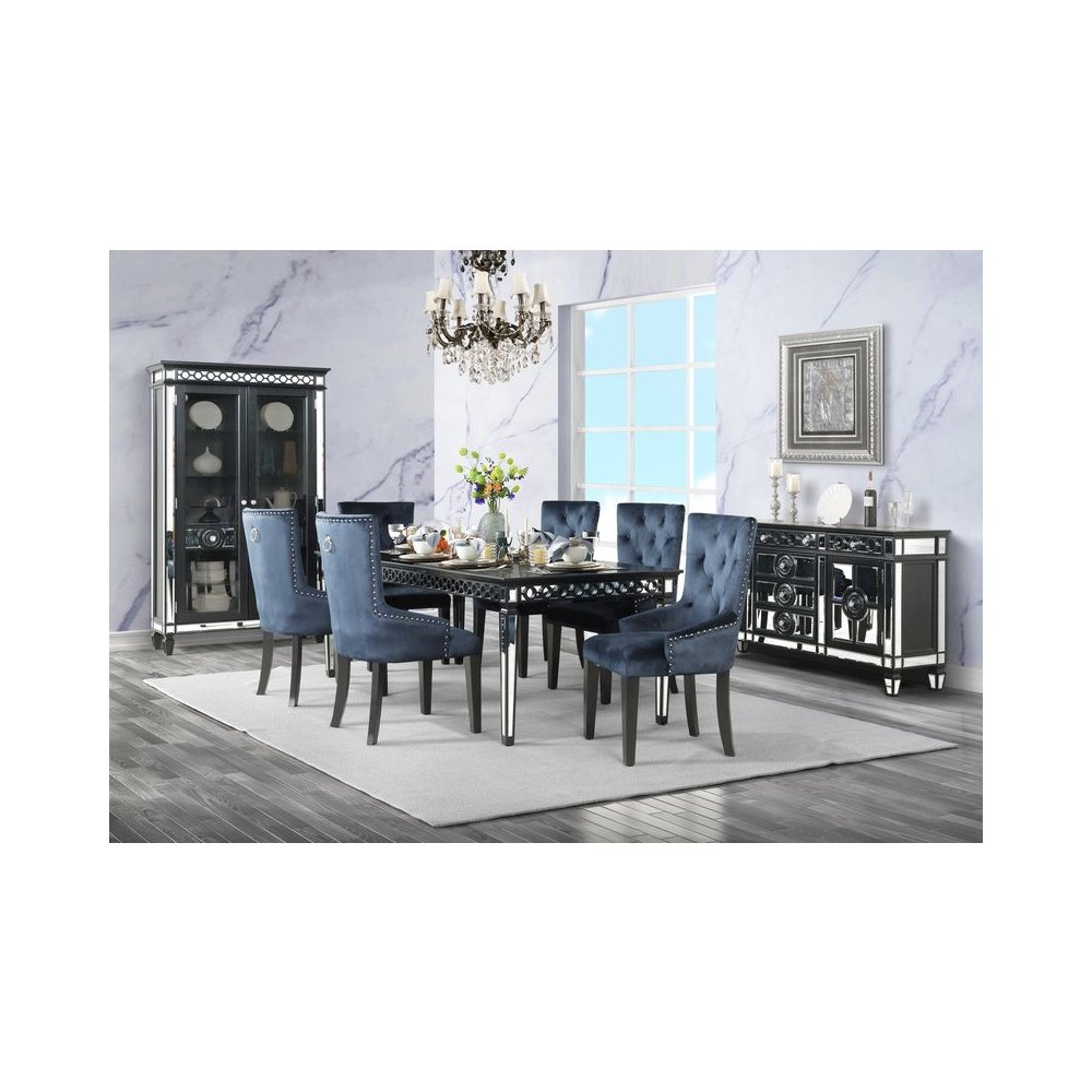Varian II Side Chair Dark Navy Velvet & Black. Picture 5