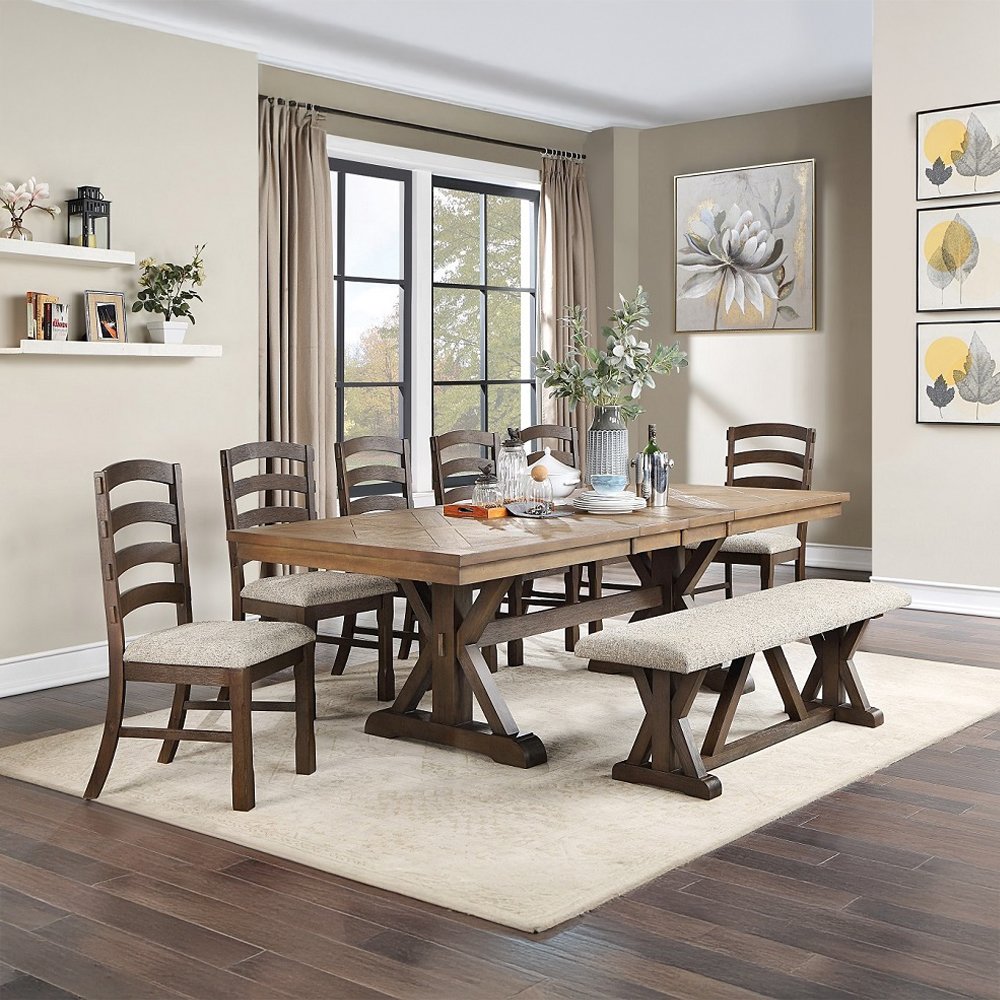 Pascaline Side Chair (Set-2) Gray Fabric, Rustic Brown & Oak. Picture 9