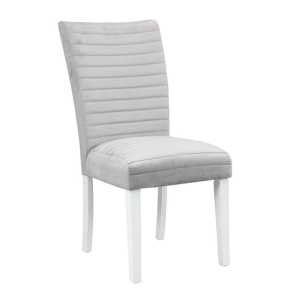 Elizaveta Side Chair (Set-2) Gray Velvet, Faux Crystal Diamonds &White  High Glo. Picture 1