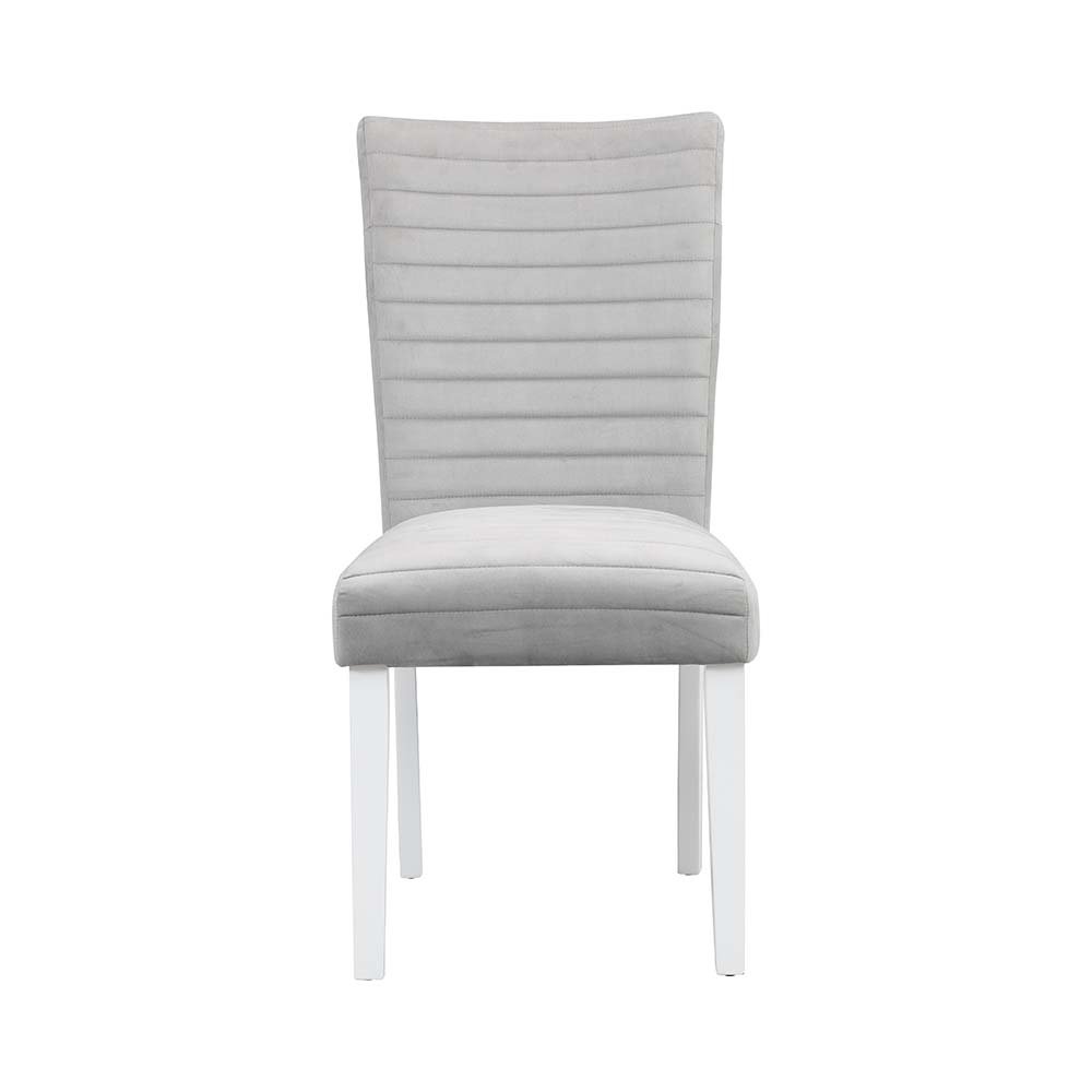 Elizaveta Side Chair (Set-2) Gray Velvet, Faux Crystal Diamonds &White  High Glo. Picture 2