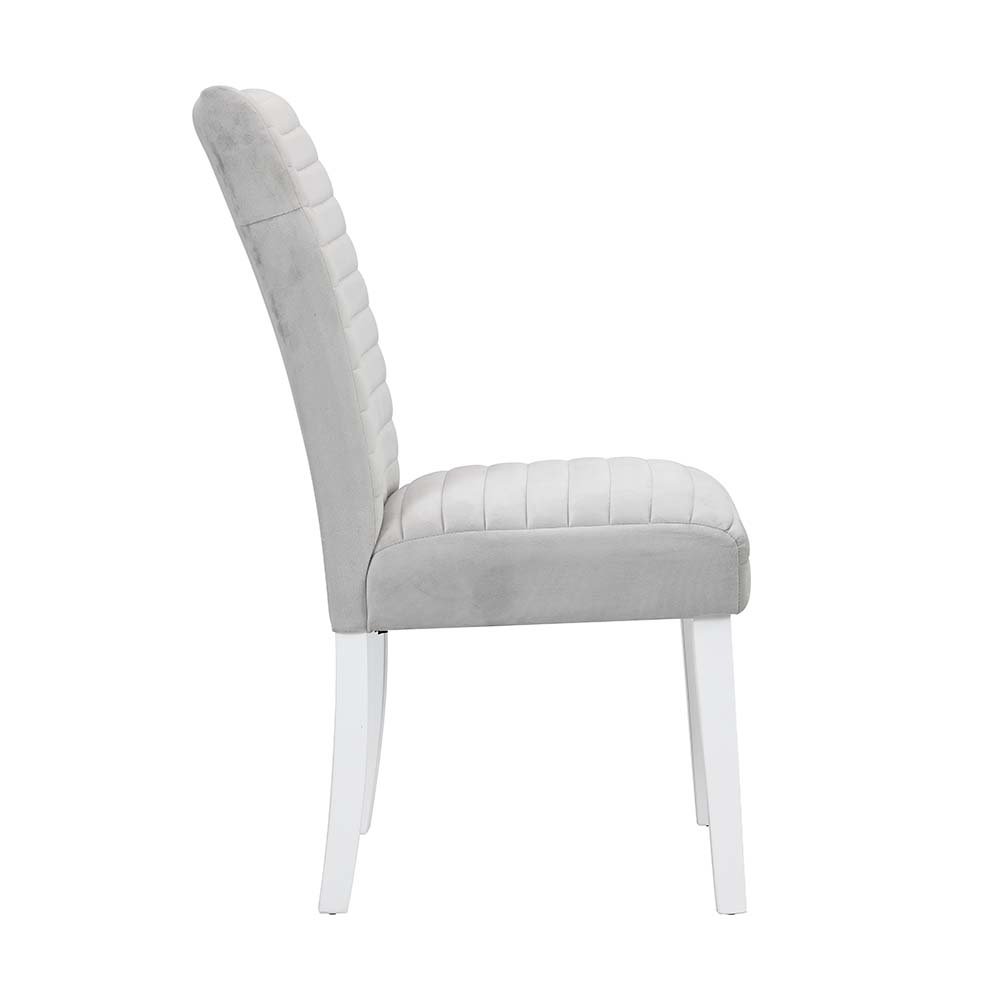 Elizaveta Side Chair (Set-2) Gray Velvet, Faux Crystal Diamonds &White  High Glo. Picture 3