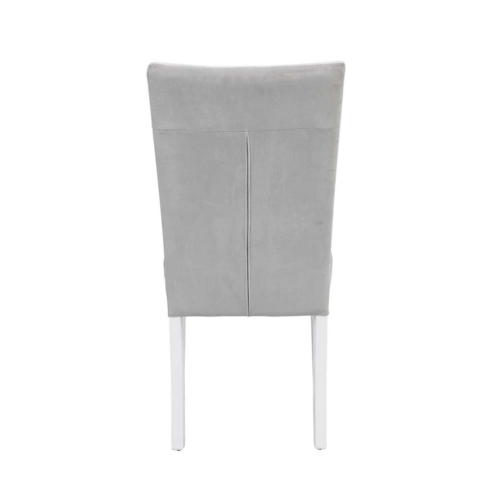 Elizaveta Side Chair (Set-2) Gray Velvet, Faux Crystal Diamonds &White  High Glo. Picture 4