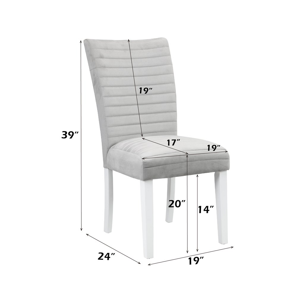 Elizaveta Side Chair (Set-2) Gray Velvet, Faux Crystal Diamonds &White  High Glo. Picture 6