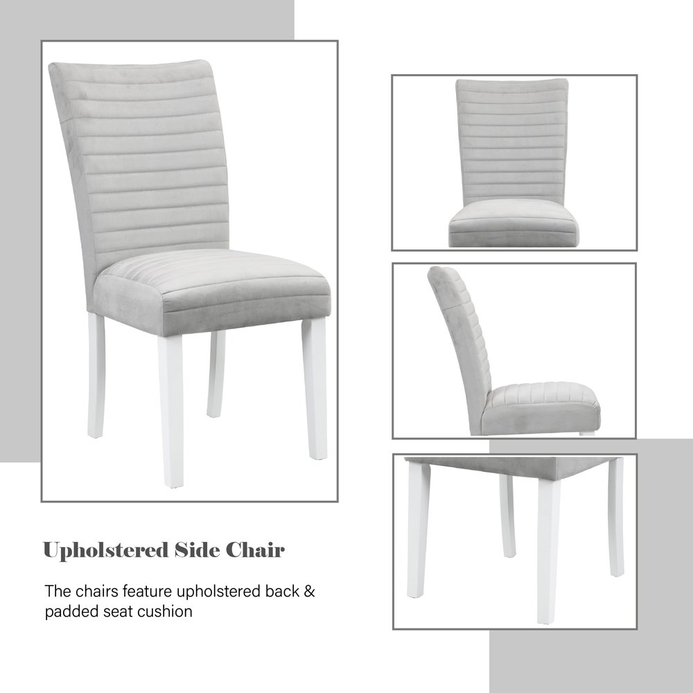 Elizaveta Side Chair (Set-2) Gray Velvet, Faux Crystal Diamonds &White  High Glo. Picture 7