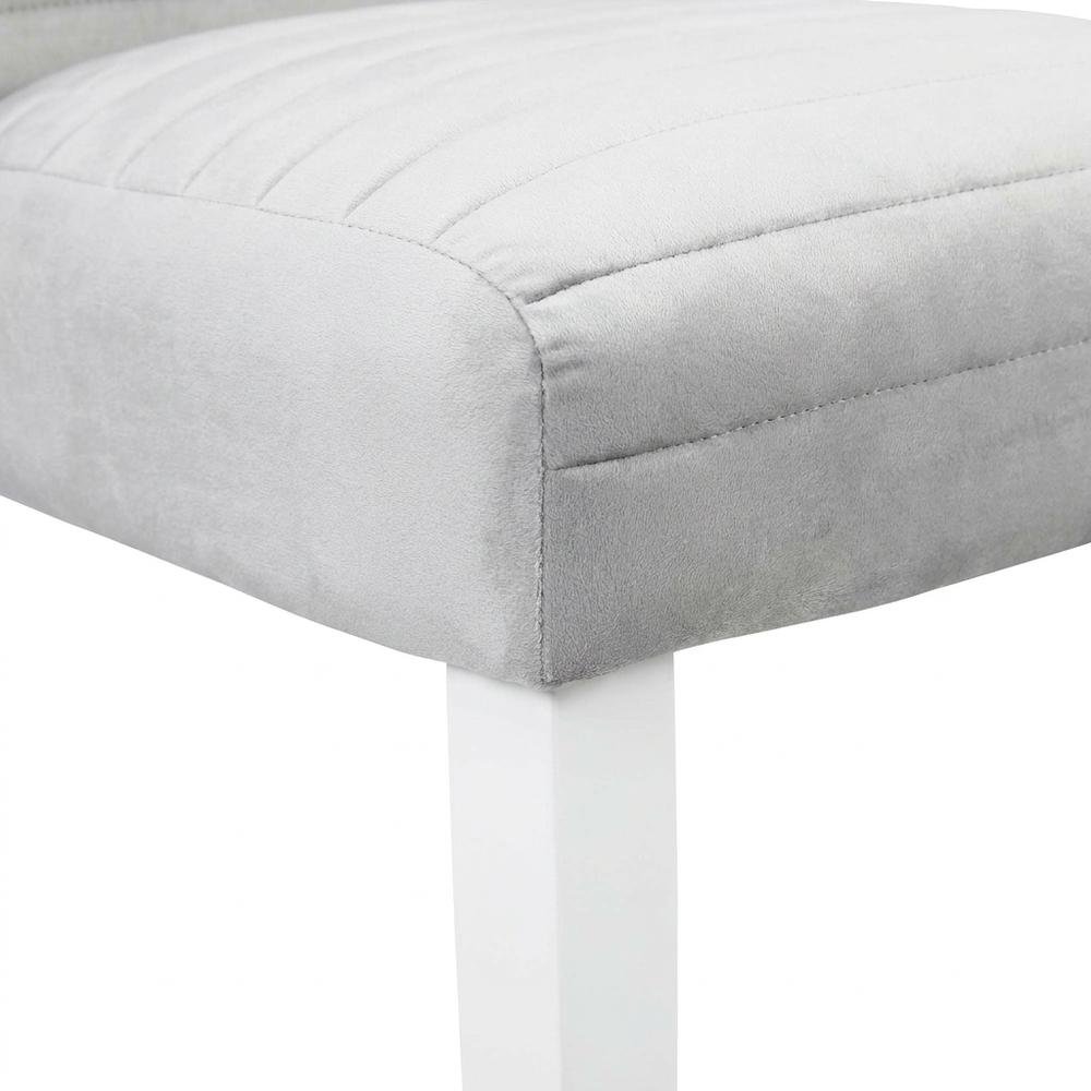Velvet Dining Side Chair, Gray Velvet, Faux Crystal Diamonds &White High Gloss, Set of 2. Picture 8