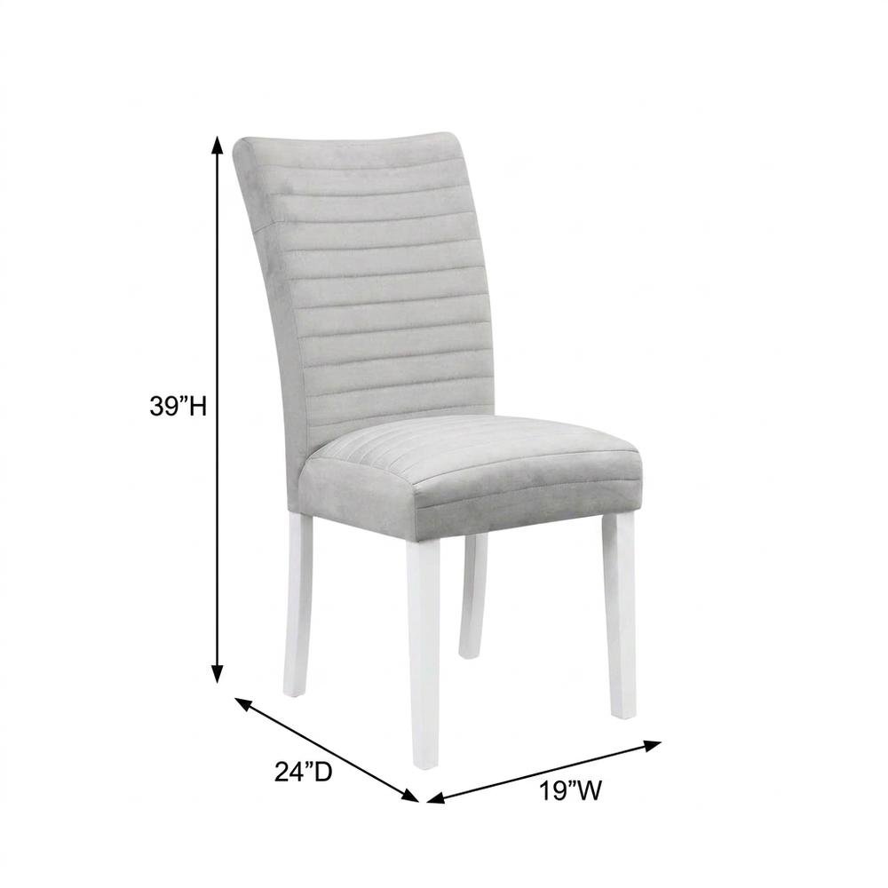 Velvet Dining Side Chair, Gray Velvet, Faux Crystal Diamonds &White High Gloss, Set of 2. Picture 6