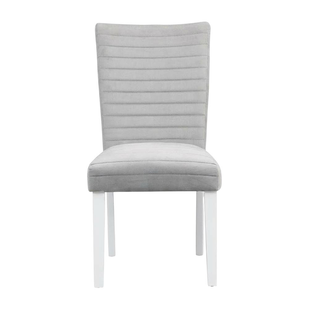 Velvet Dining Side Chair, Gray Velvet, Faux Crystal Diamonds &White High Gloss, Set of 2. Picture 2