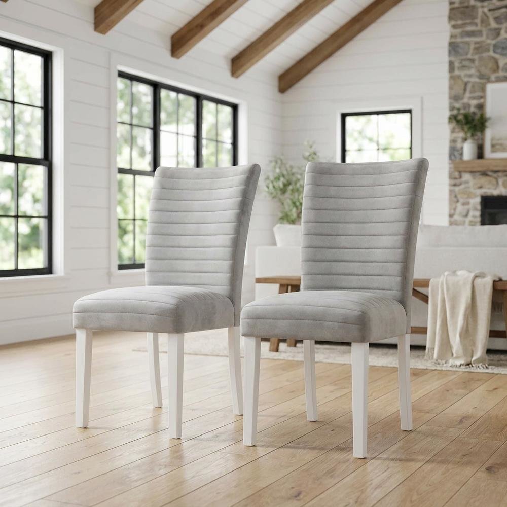 Velvet Dining Side Chair, Gray Velvet, Faux Crystal Diamonds &White High Gloss, Set of 2. Picture 3
