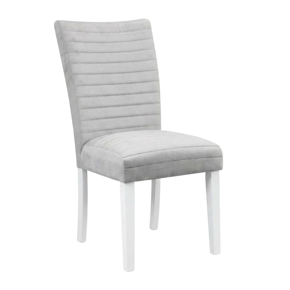Velvet Dining Side Chair, Gray Velvet, Faux Crystal Diamonds &White High Gloss, Set of 2. Picture 5