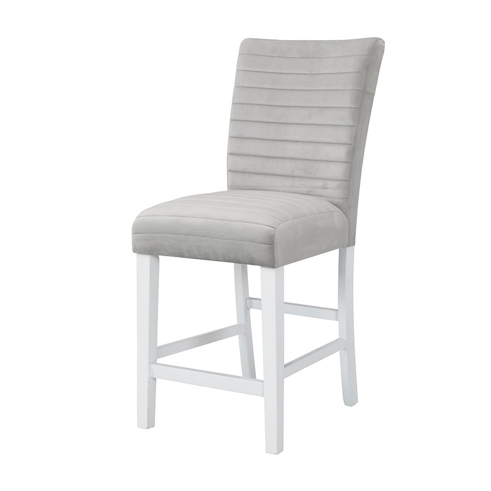 Elizaveta Counter Height Chair (Set-2) Gray Velvet, Faux Crystal Diamonds &White. Picture 2
