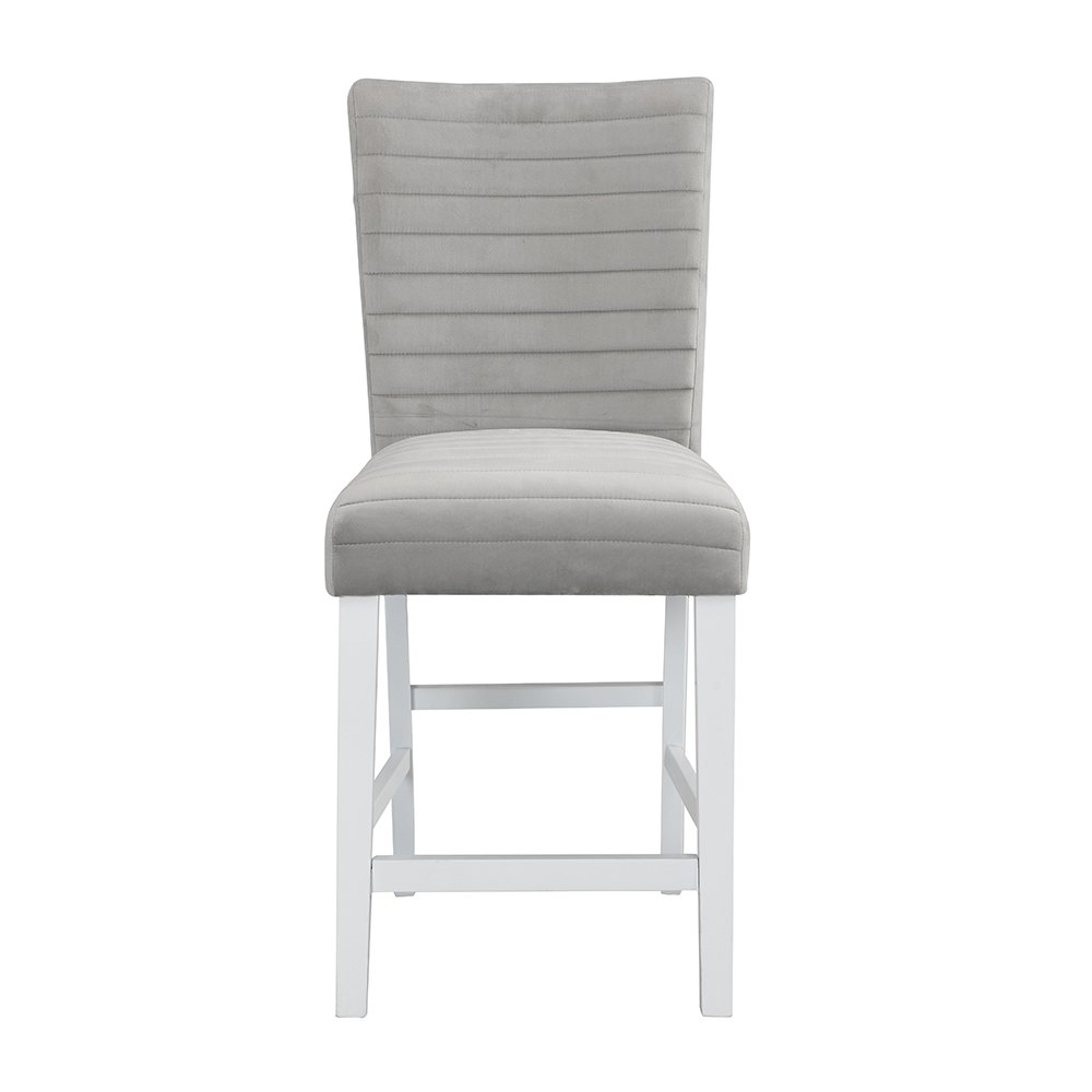 Elizaveta Counter Height Chair (Set-2) Gray Velvet, Faux Crystal Diamonds &White. Picture 3