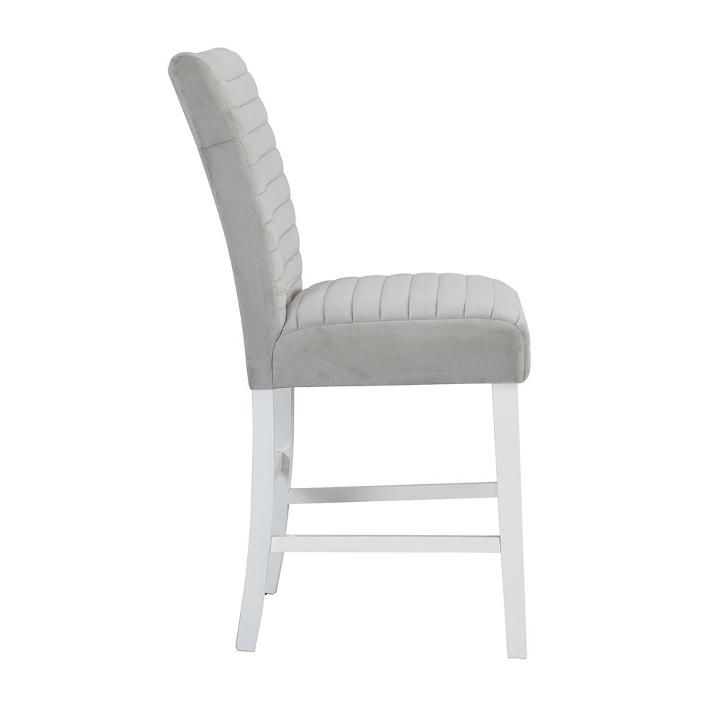 Elizaveta Counter Height Chair (Set-2) Gray Velvet, Faux Crystal Diamonds &White. Picture 4