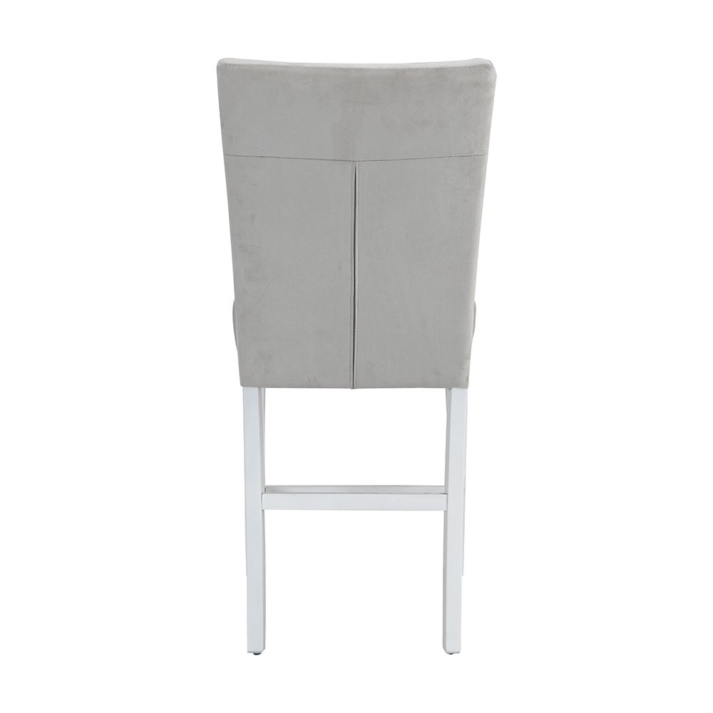 Elizaveta Counter Height Chair (Set-2) Gray Velvet, Faux Crystal Diamonds &White. Picture 5