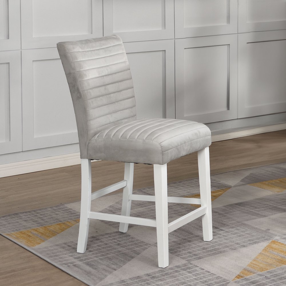 Elizaveta Counter Height Chair (Set-2) Gray Velvet, Faux Crystal Diamonds &White. Picture 1