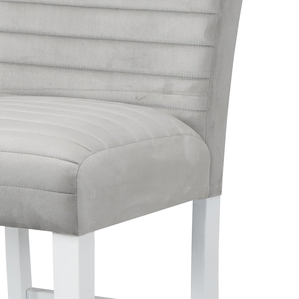 Elizaveta Counter Height Chair (Set-2) Gray Velvet, Faux Crystal Diamonds &White. Picture 6