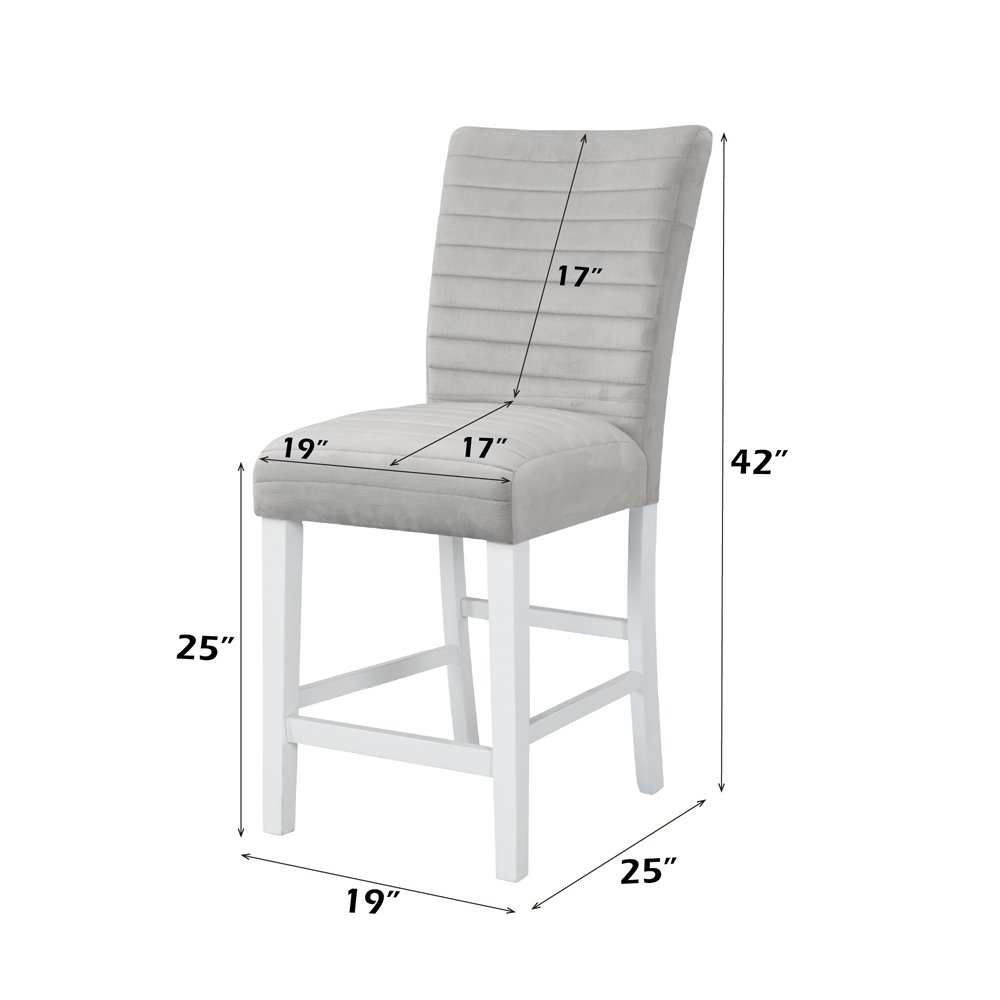 Elizaveta Counter Height Chair (Set-2) Gray Velvet, Faux Crystal Diamonds &White. Picture 9