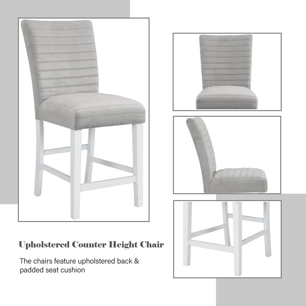 Elizaveta Counter Height Chair (Set-2) Gray Velvet, Faux Crystal Diamonds &White. Picture 10