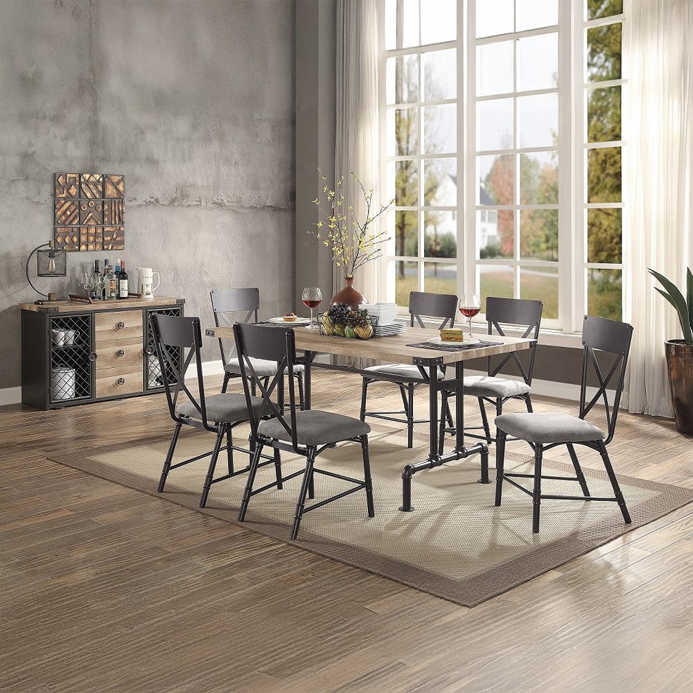 Edina Side Chair (Set-2) Gray Fabric, Oak & Sandy Black. Picture 7