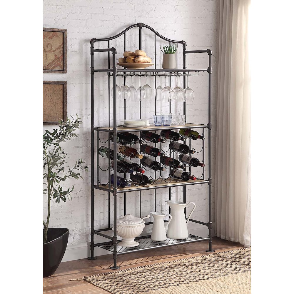Edina Wine Rack Oak & Sandy Black. Picture 1