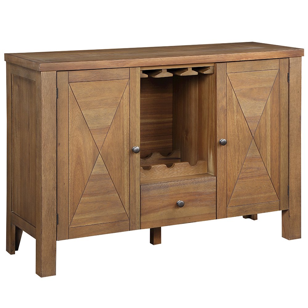Pascaline Server Gray Fabric, Rustic Brown & Oak. Picture 2