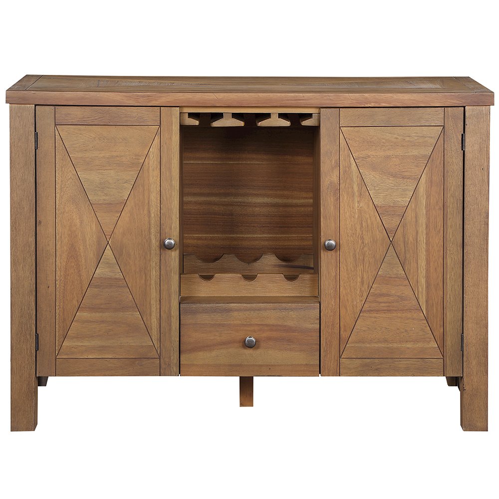Pascaline Server Gray Fabric, Rustic Brown & Oak. Picture 3