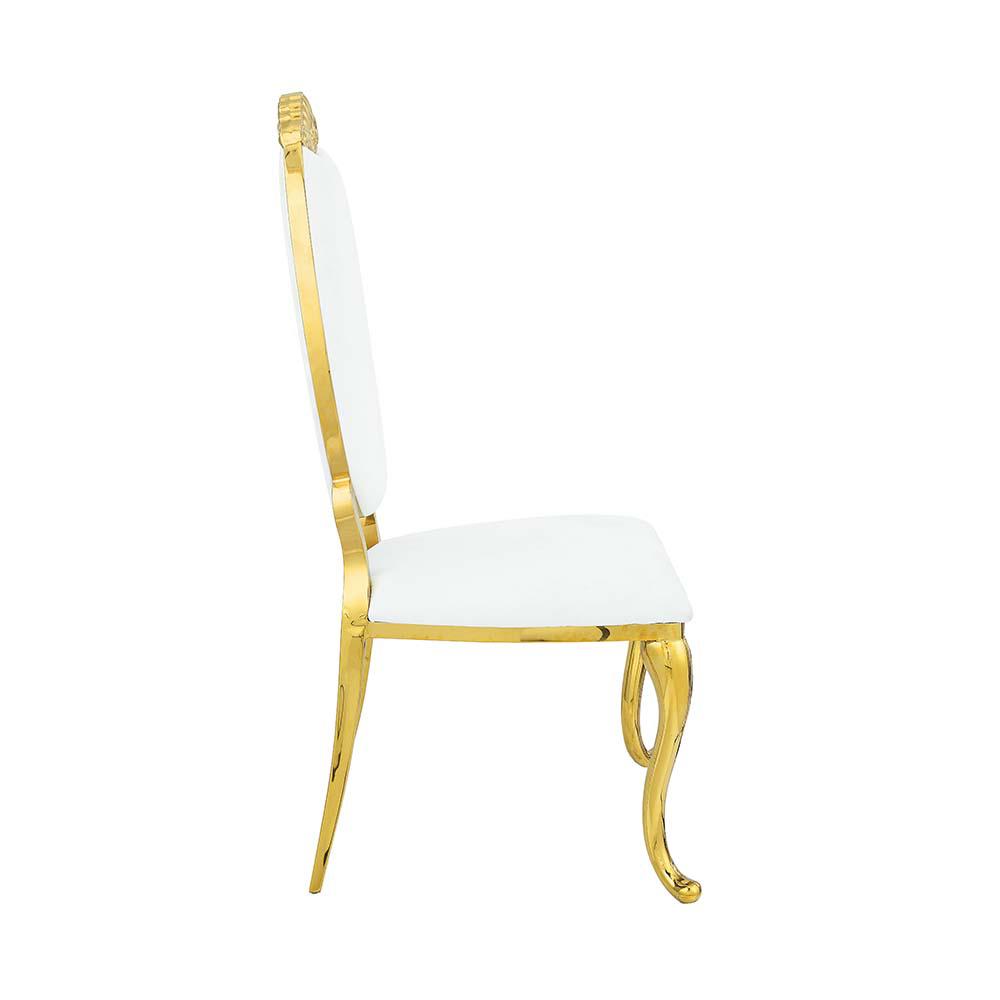 Fallon Side Chair(Set-2) White Velvet & Mirroed Gold. Picture 3