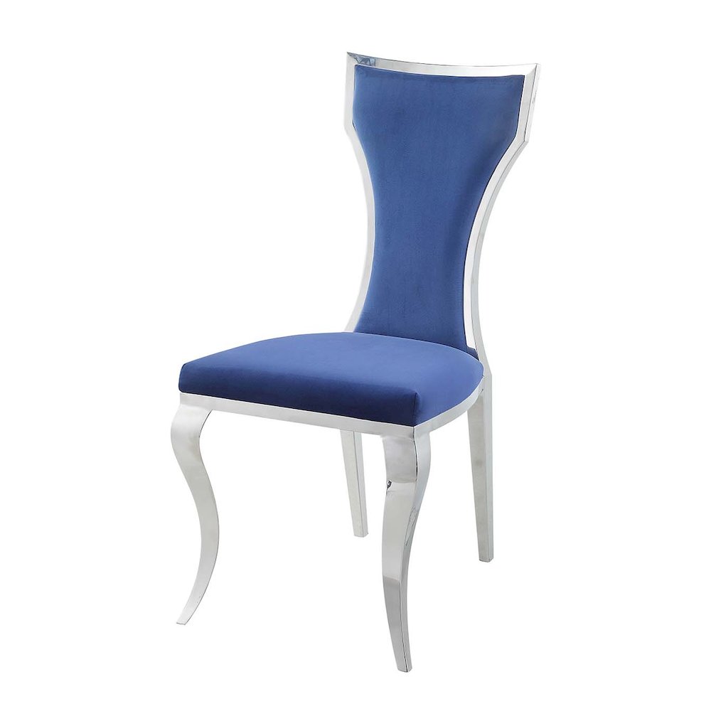 Azriel Side Chair(Set-2) Blue Velvet & Mirroed Silver. Picture 1