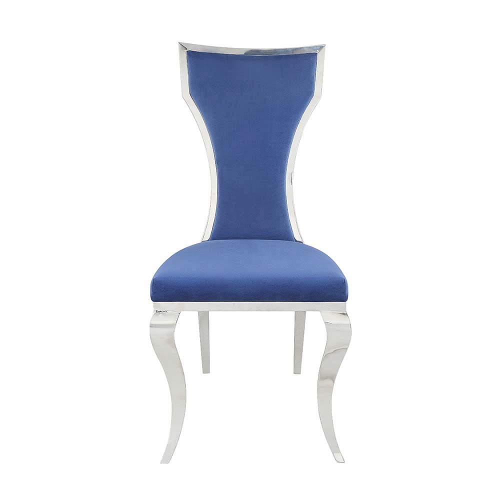 Azriel Side Chair(Set-2) Blue Velvet & Mirroed Silver. Picture 2