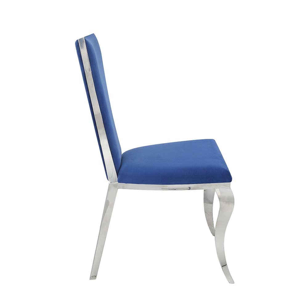 Azriel Side Chair(Set-2) Blue Velvet & Mirroed Silver. Picture 3