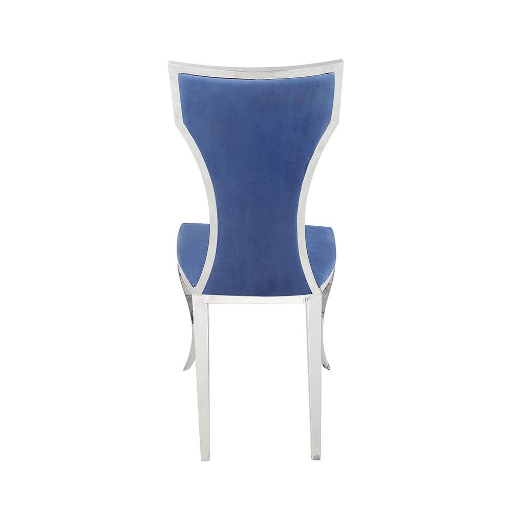 Azriel Side Chair(Set-2) Blue Velvet & Mirroed Silver. Picture 4