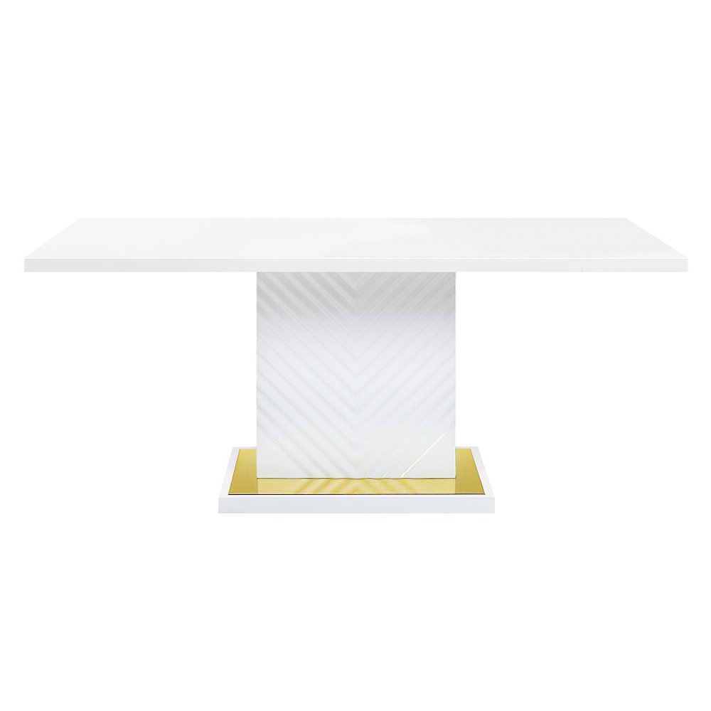 Gaines Dining Table w/Pedestal Base White High Gloss. Picture 3