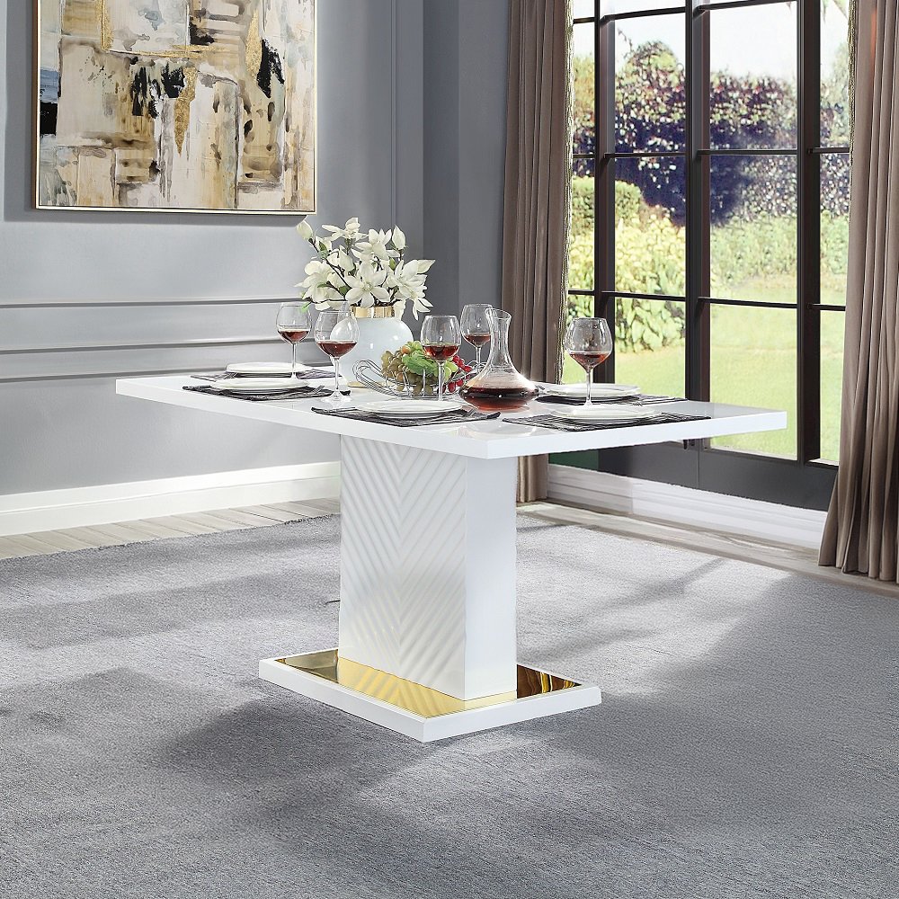Gaines Dining Table w/Pedestal Base White High Gloss. Picture 1