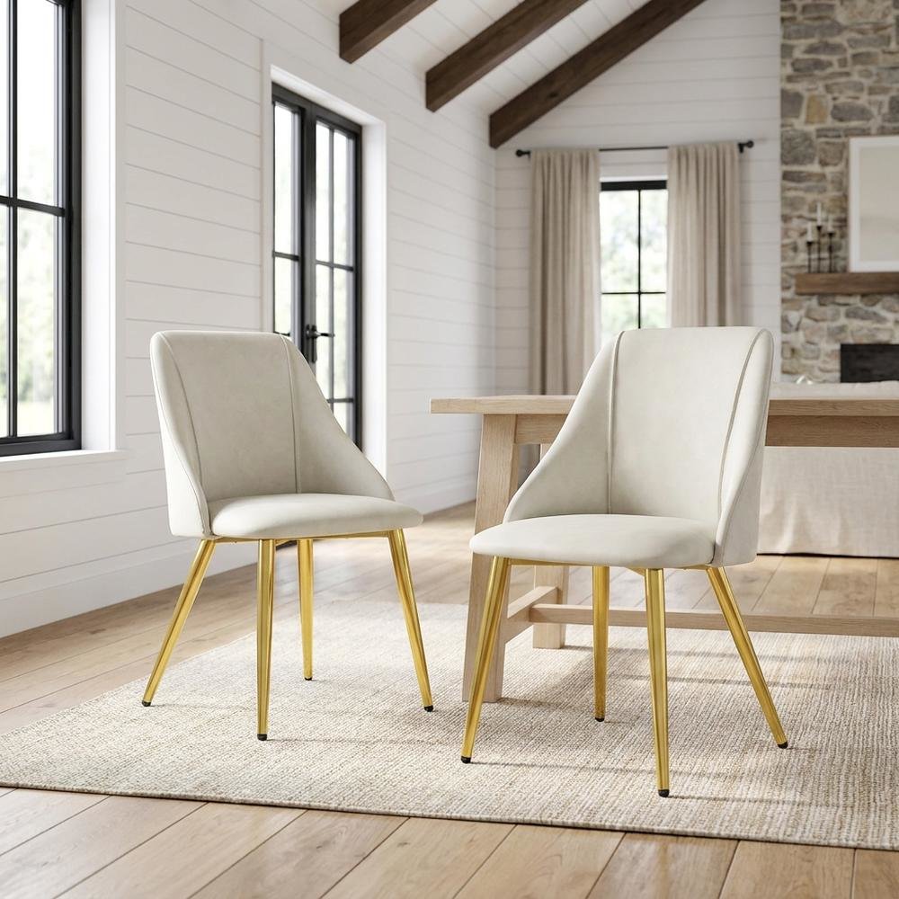 PU Leather Dining Chairs, Contemporary Living Room Accents, White Synthetic. Picture 2