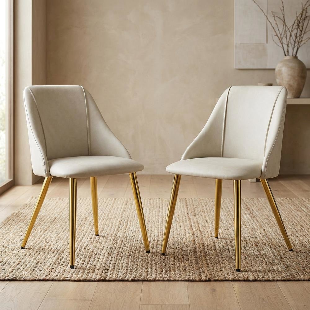 PU Leather Dining Chairs, Contemporary Living Room Accents, White Synthetic. Picture 3