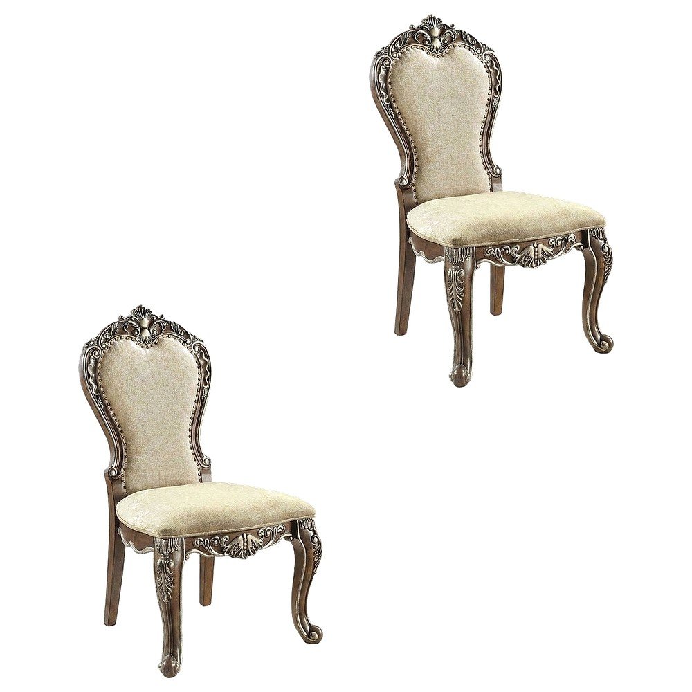 Upholstered Wood Dining Chairs with Transitional Style, Antique Oak, Set of 2. Picture 1